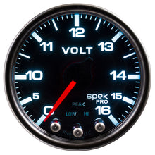 Load image into Gallery viewer, Autometer Spek-Pro Gauge Voltmeter 2 1/16in 16V Stepper Motor W/Peak & Warn Blk/Smoke/Blk
