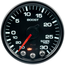 Load image into Gallery viewer, Autometer Spek-Pro Gauge Vac/Boost 2 1/16in 30Inhg-30psi Stepper Motor W/Peak & Warn Black/Black