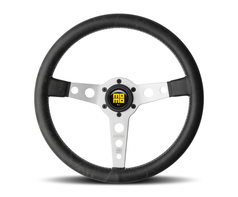 momoです！Armillary Momo Prototipo Steering Wheel 350 mm - Black Leather/White