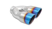 Load image into Gallery viewer, Vibrant 2.5in ID Dual 3.5in OD Round SS Tips (Single Wall, Angle Cut) with Burnt Blue Finish