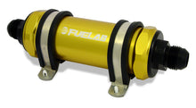 Load image into Gallery viewer, Fuelab 828 In-Line Fuel Filter Long -6AN In/Out 6 Micron Fiberglass - Gold