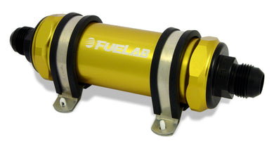 Fuelab 828 In-Line Fuel Filter Long -6AN In/Out 6 Micron Fiberglass - Gold