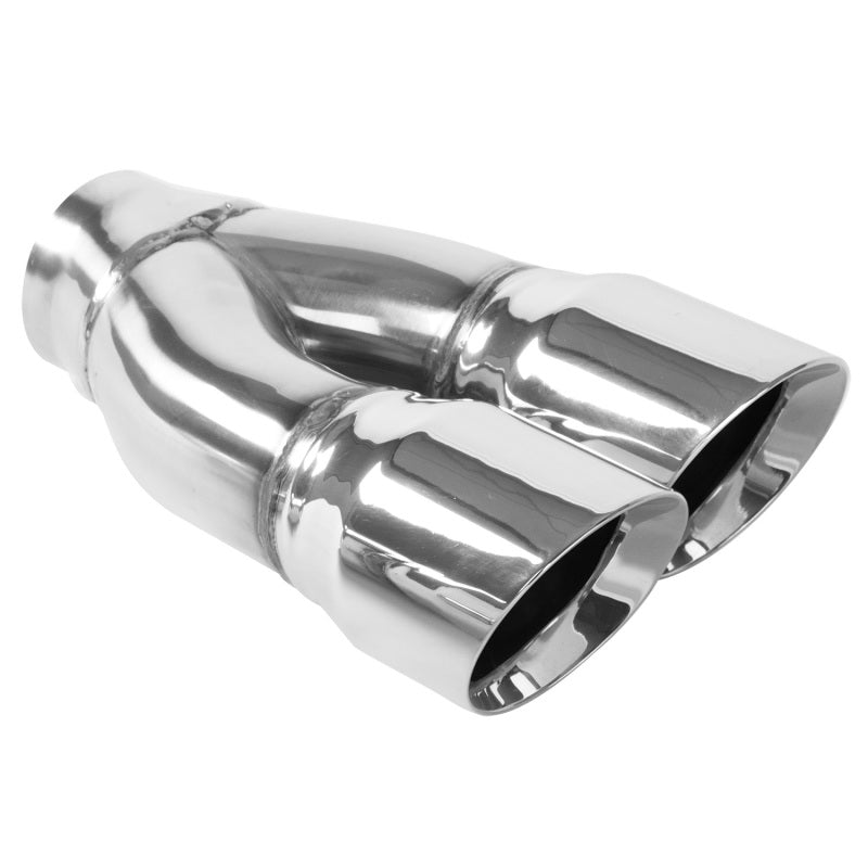 MagnaFlow Tip Stainless Double Wall Round Dual Outlet Polished 3in DIA 2.25in Inlet 9.75in Length